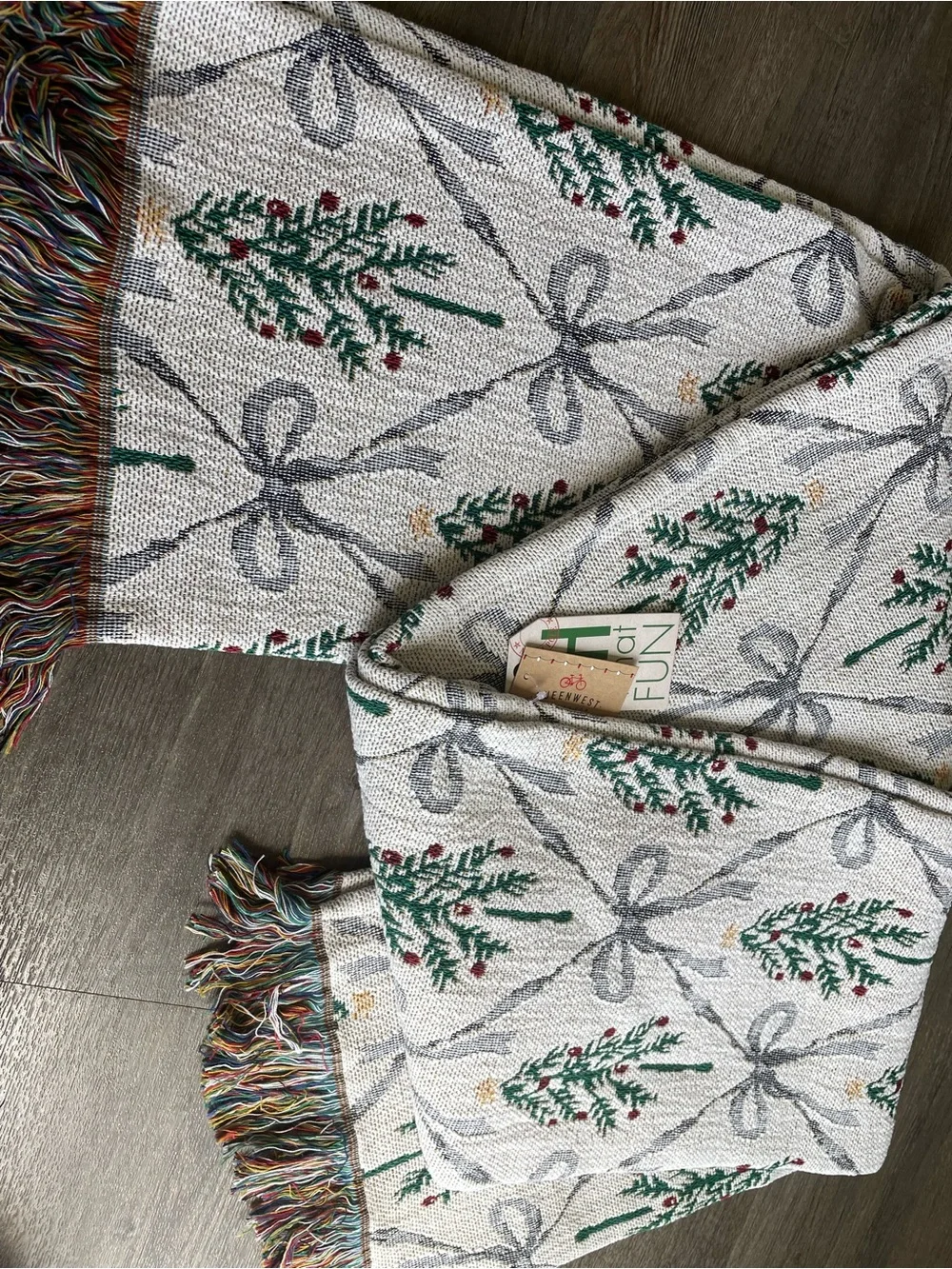 Reversible Jacquard Throw Holiday Blanket 50x70 Christmas Tree With Fringe NEW